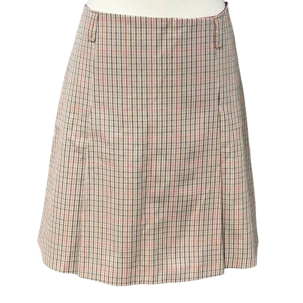Y2K Vintage Old Navy Check Plaid Skirt Sz 10 Academia Tan Red School Girl Pleats